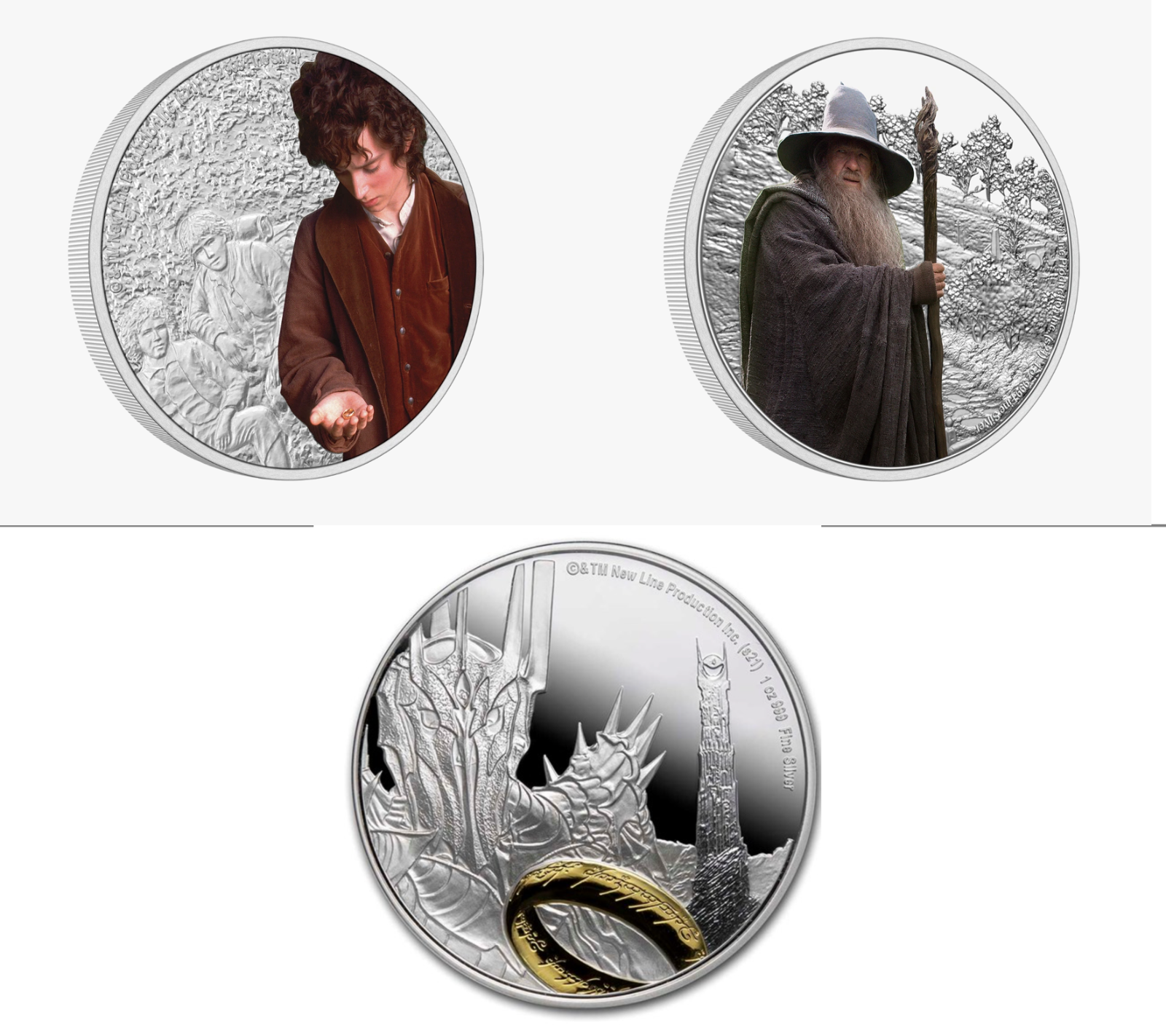 Lord of the Rings - Complete Set 2021 1 oz Silver Coins (Gandalf, Frodo, Sauron)