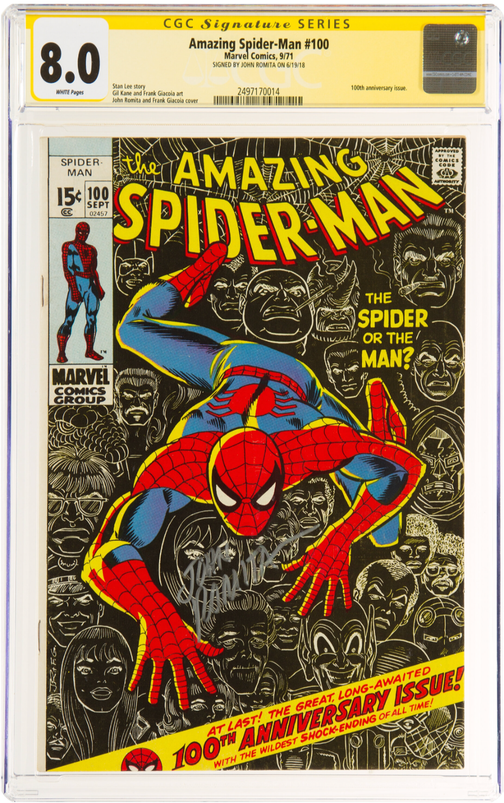 Rare White Pages! Amazing Spider-Man #100 CGC SS 8.0 - Signature John Romita