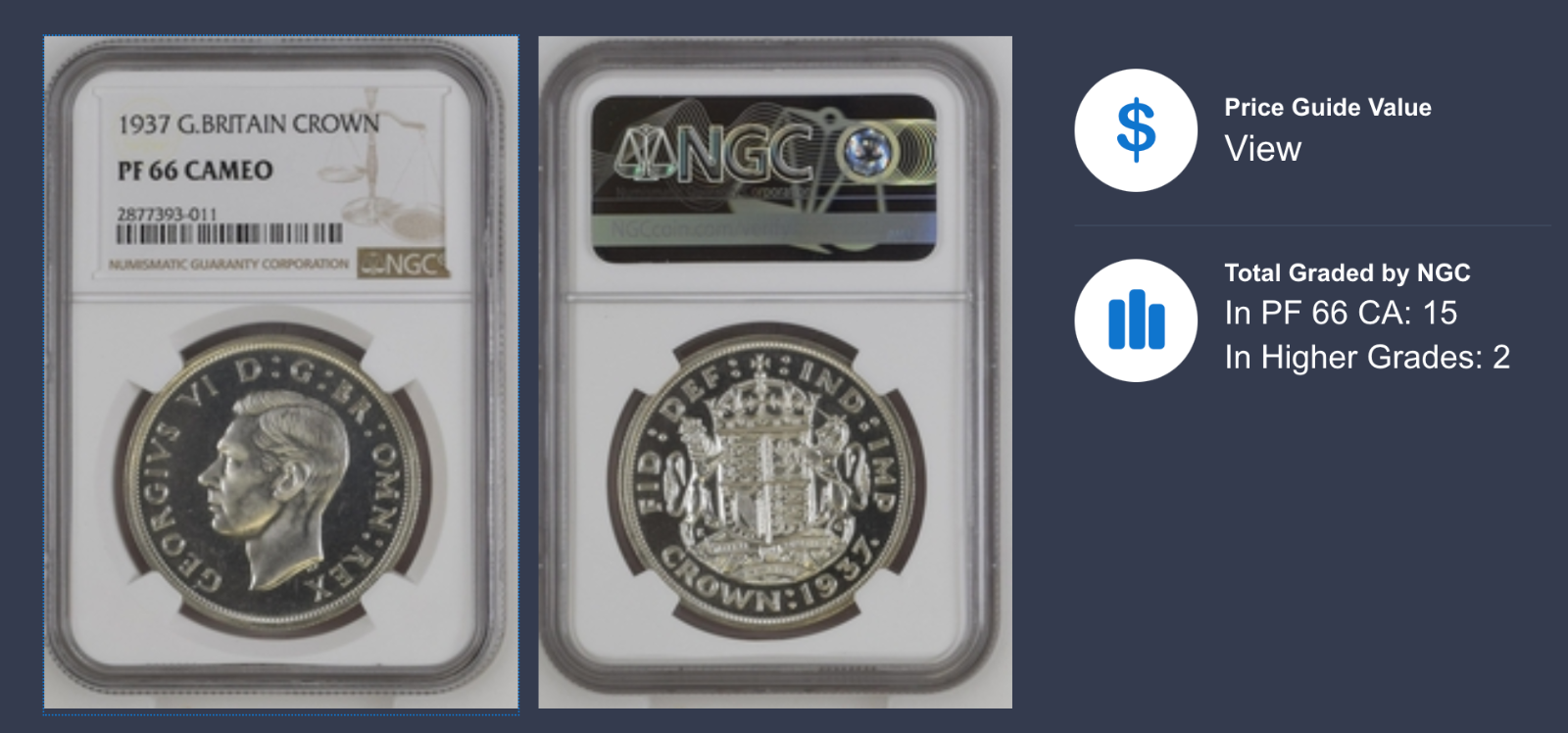 Rare Cameo! GB 1937 Crown Proof King George VI NGC PF-66 CAMEO