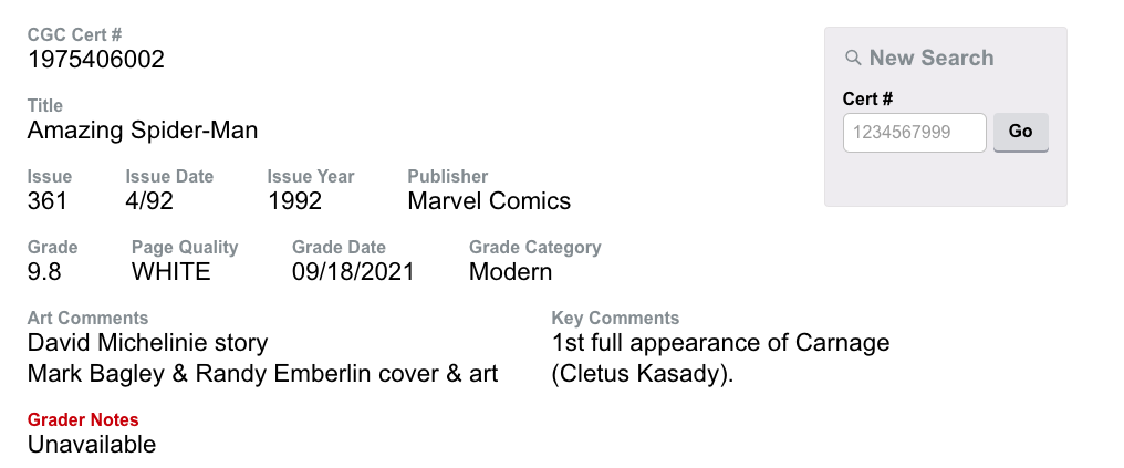 White Pages! Amazing Spider-Man #361 CGC 9.8 - 1st Full Appearance of Carnage