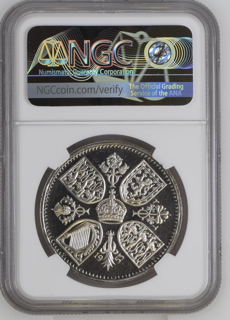Rare Cameo! 1953 Great Britain Proof Crown Set - Coronation Crown NGC PF65 Cameo