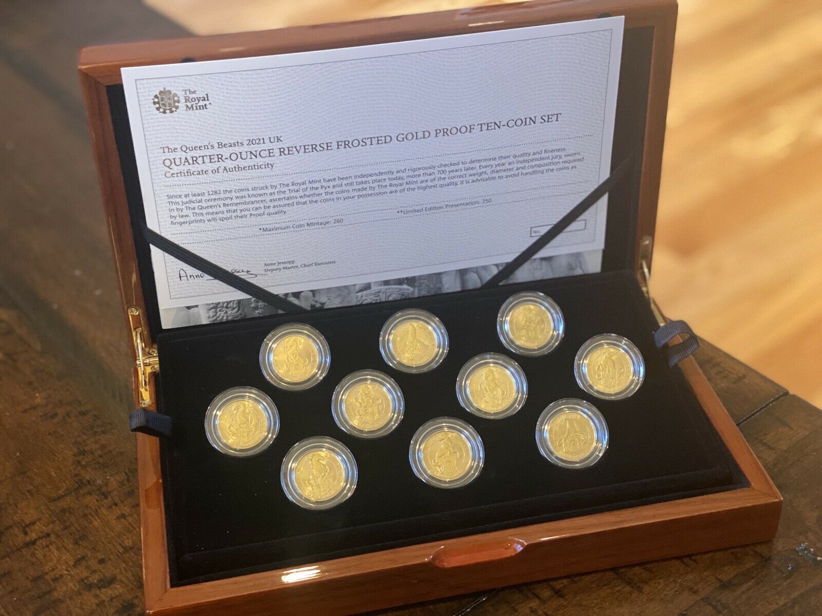 In Stock The Queen’s Beasts 2021 UK Quarter-Ounce Gold Proof Ten-Coin Set & COA