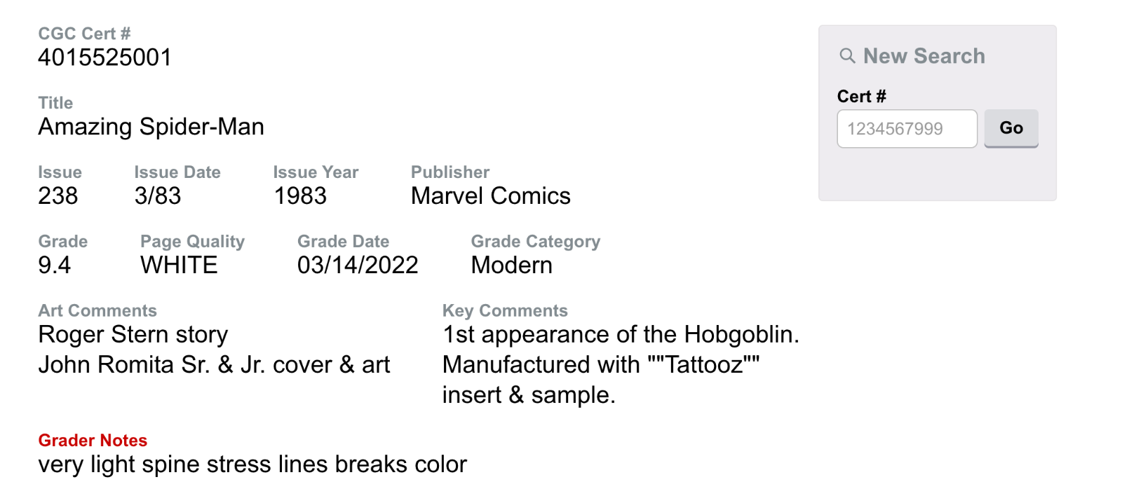 White Pages! Amazing Spider-Man #238 CGC 9.4  w/ Tattooz