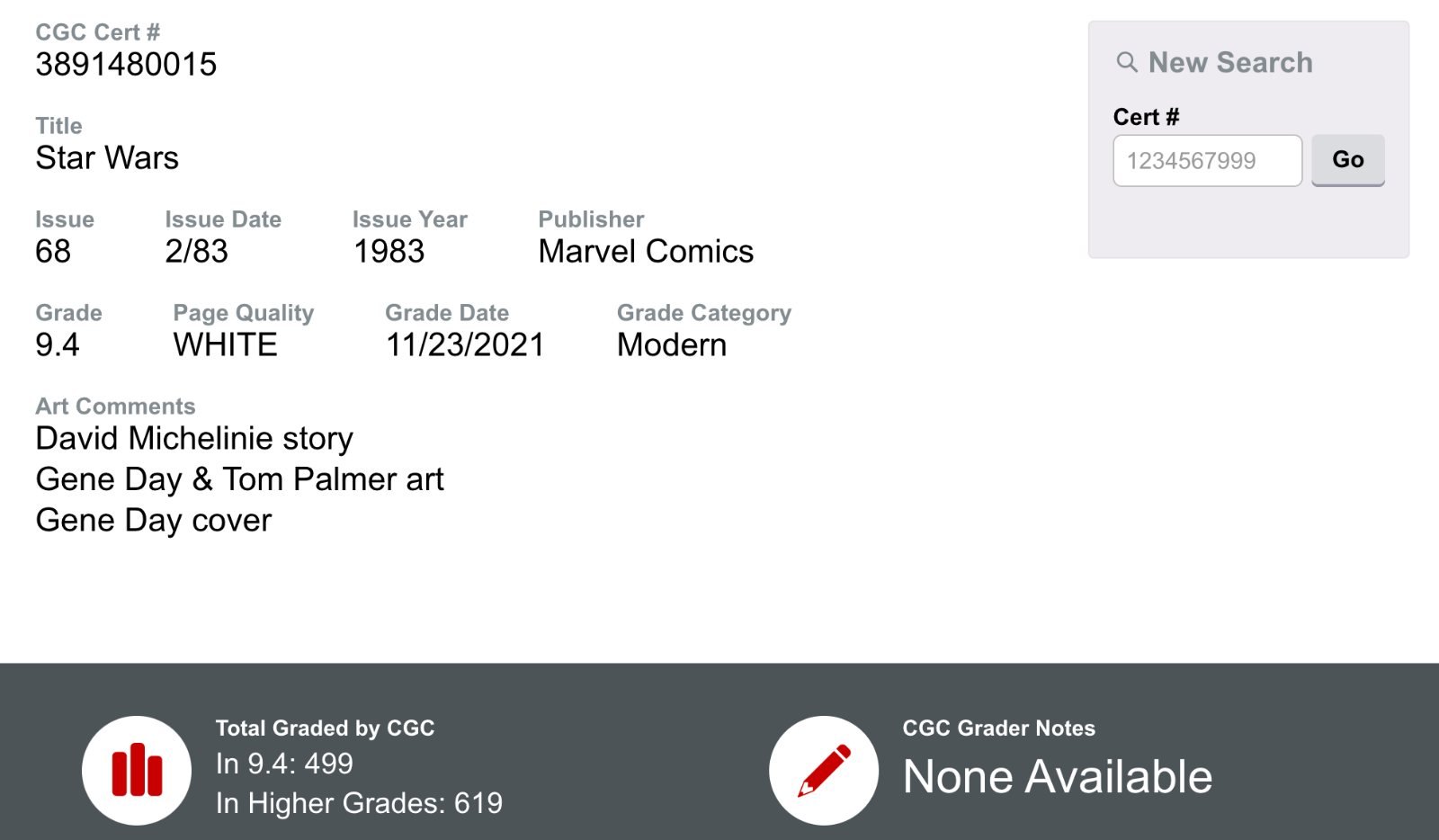 Rare! Star Wars #68 CGC 9.4 White Pages - Boba Fett