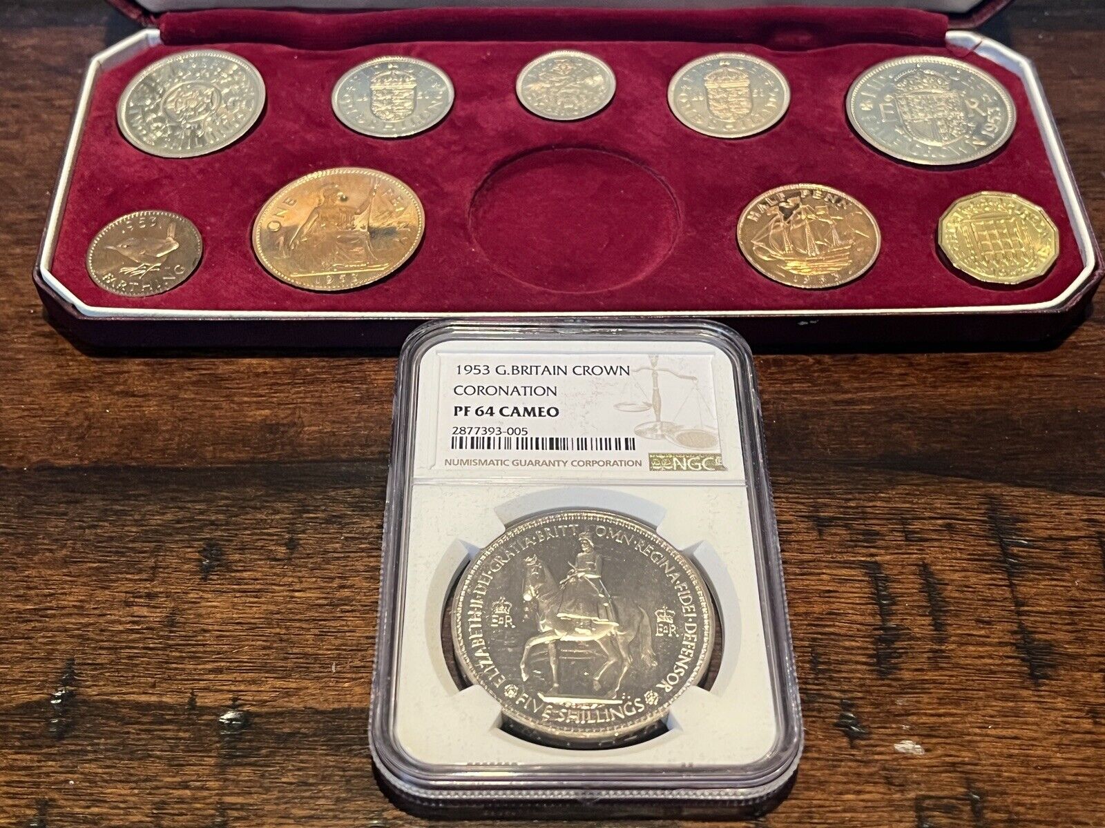 Rare Cameo! 1953 Great Britain Proof Crown Set - Coronation Crown NGC PF64 Cameo