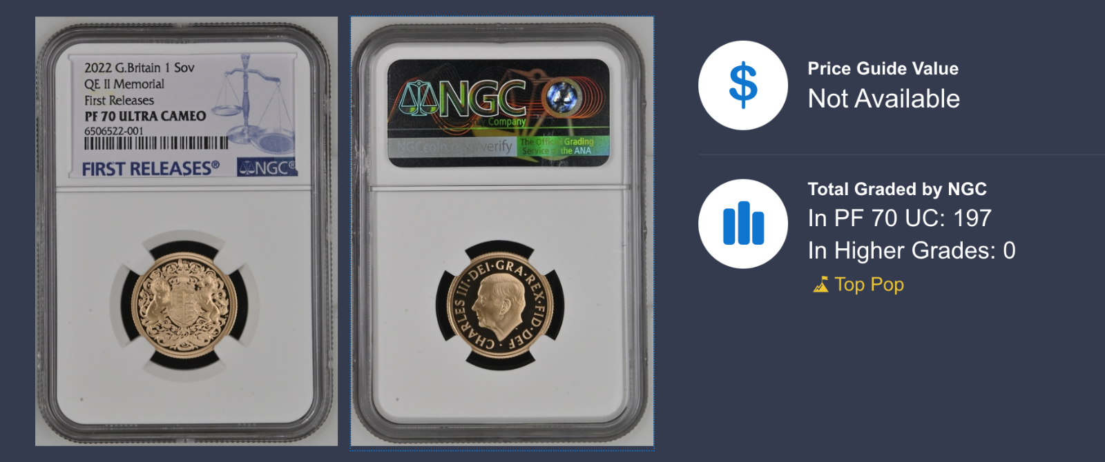 Queen’s Jubilee Memorial Sovereign 2022 Gold Proof Coin - NGC PF70 First Release