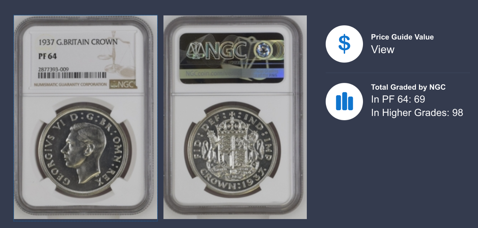 GB 1937 Crown Proof King George VI NGC PF-64