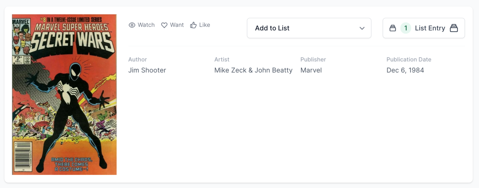 White Pages Newsstand! Marvel Secret Wars #8 CGC 9.8 - Origin Black Costume