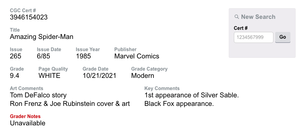 White Pages! Amazing Spider-Man #265 CGC 9.4 - 1st Appearance of Silver Sable