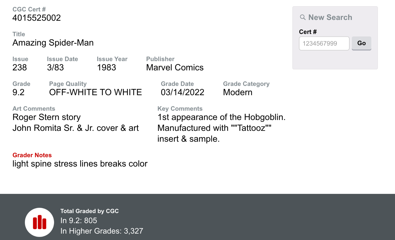 Newsstand! Amazing Spider-Man #238 CGC 9.2 Off White to White Pages w/ Tattooz