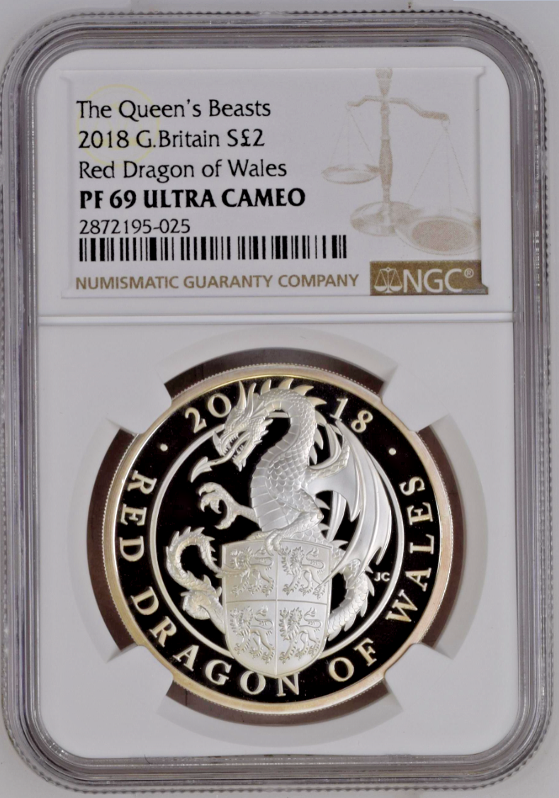 2018 G.Britain Red Dragon of Wales The Queen's Beast NGC PF69 UC