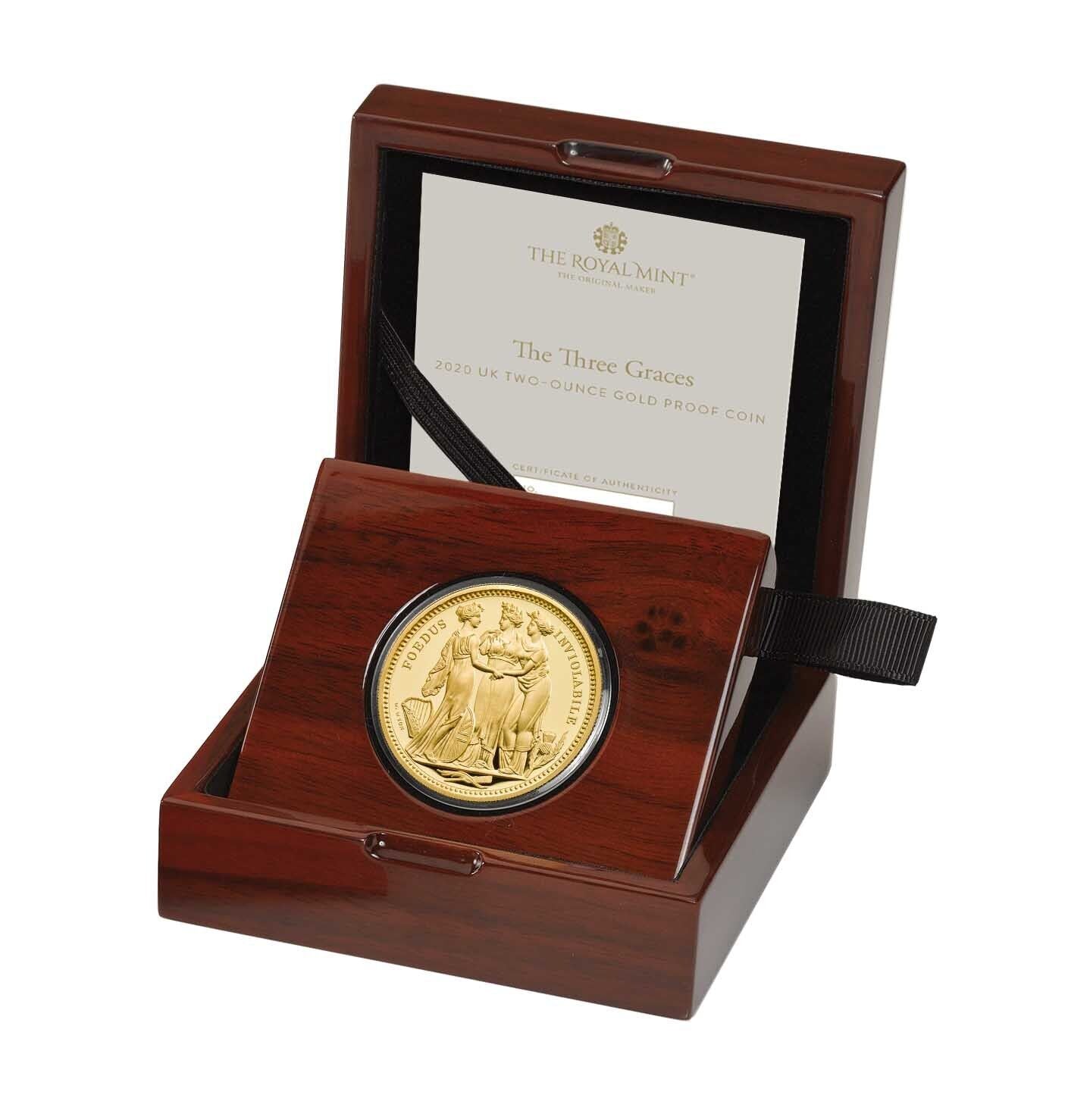 Three Graces 2020 UK Two-Ounce Gold Proof Coin NGC PF70 First Release