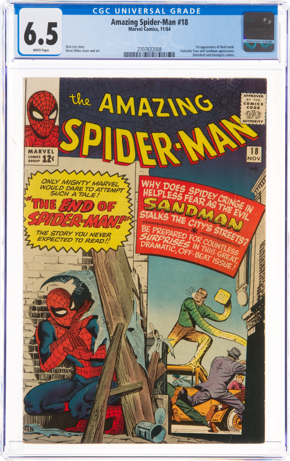 Rare White Pages Amazing Spider-Man #18 CGC 6.5 - 1st Appearance Ned Leeds