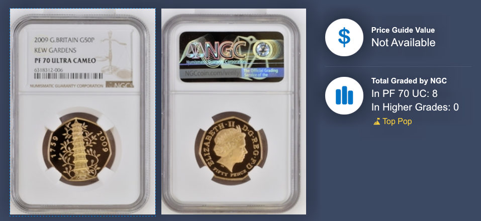 Very Rare! 2009 Kew Gardens 50p NGC PF70 Ultra Cameo