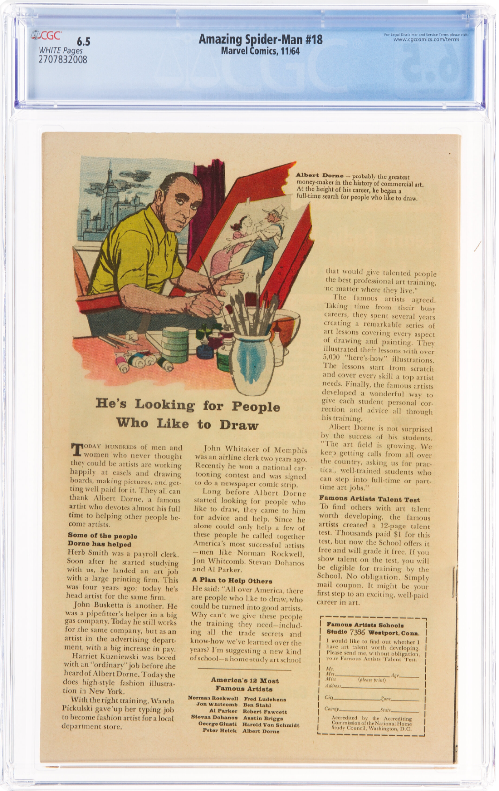 Rare White Pages Amazing Spider-Man #18 CGC 6.5 - 1st Appearance Ned Leeds