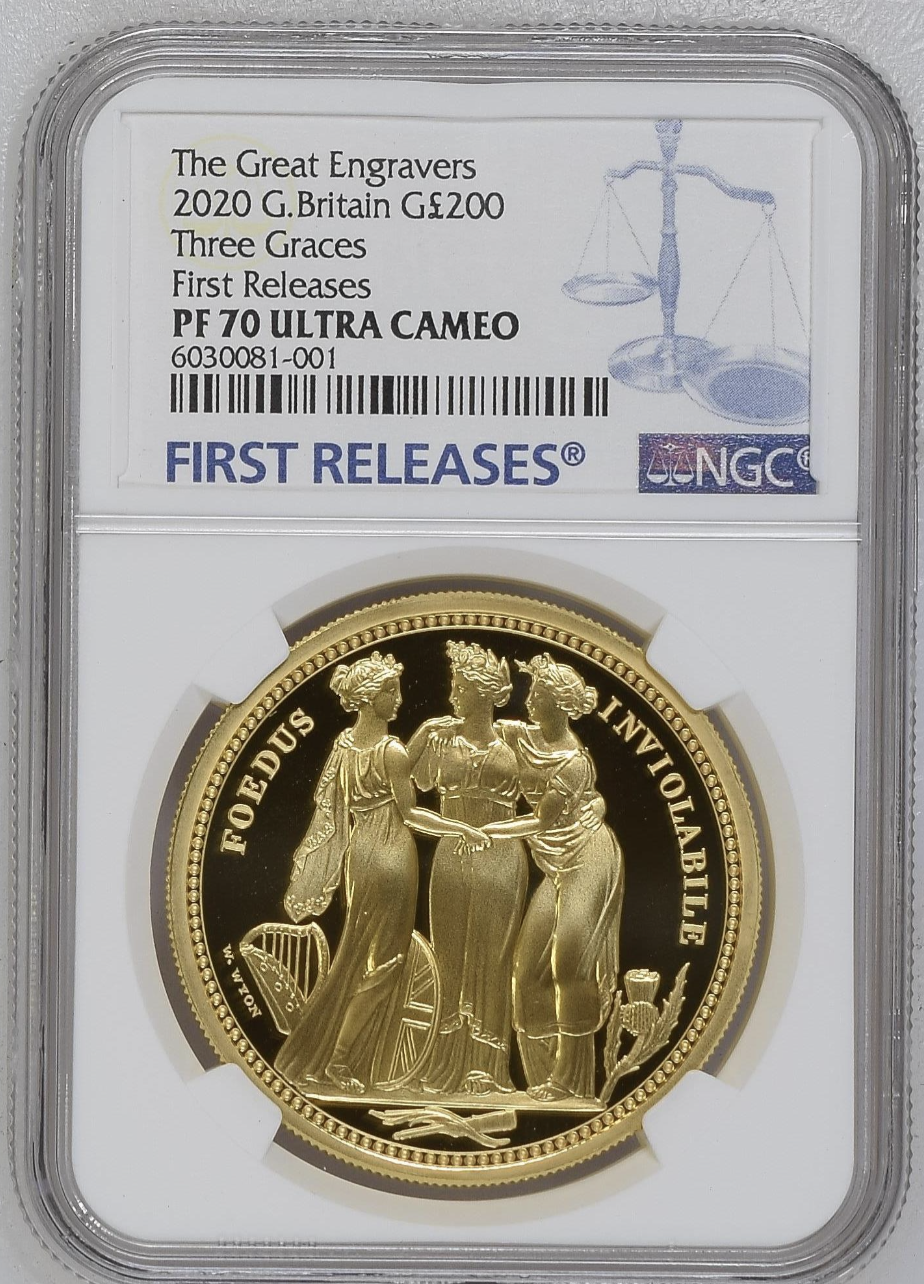 Three Graces 2020 UK Two-Ounce Gold Proof Coin NGC PF70 First Release