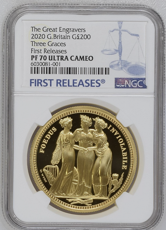 Three Graces 2020 UK Two-Ounce Gold Proof Coin NGC PF70 First Release