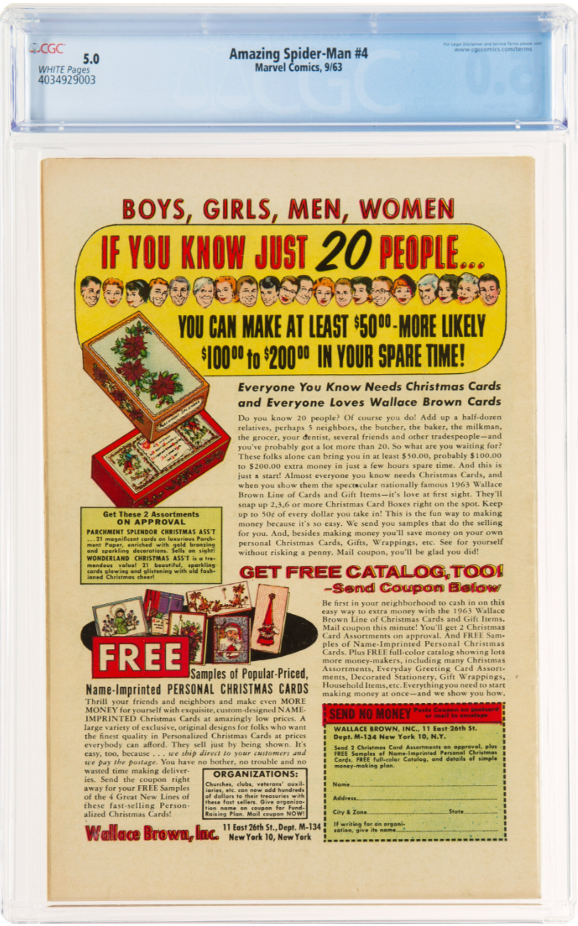 Rare White Pages! Amazing Spider-Man #4 CGC 5.0  -  Origin & 1st Sandman