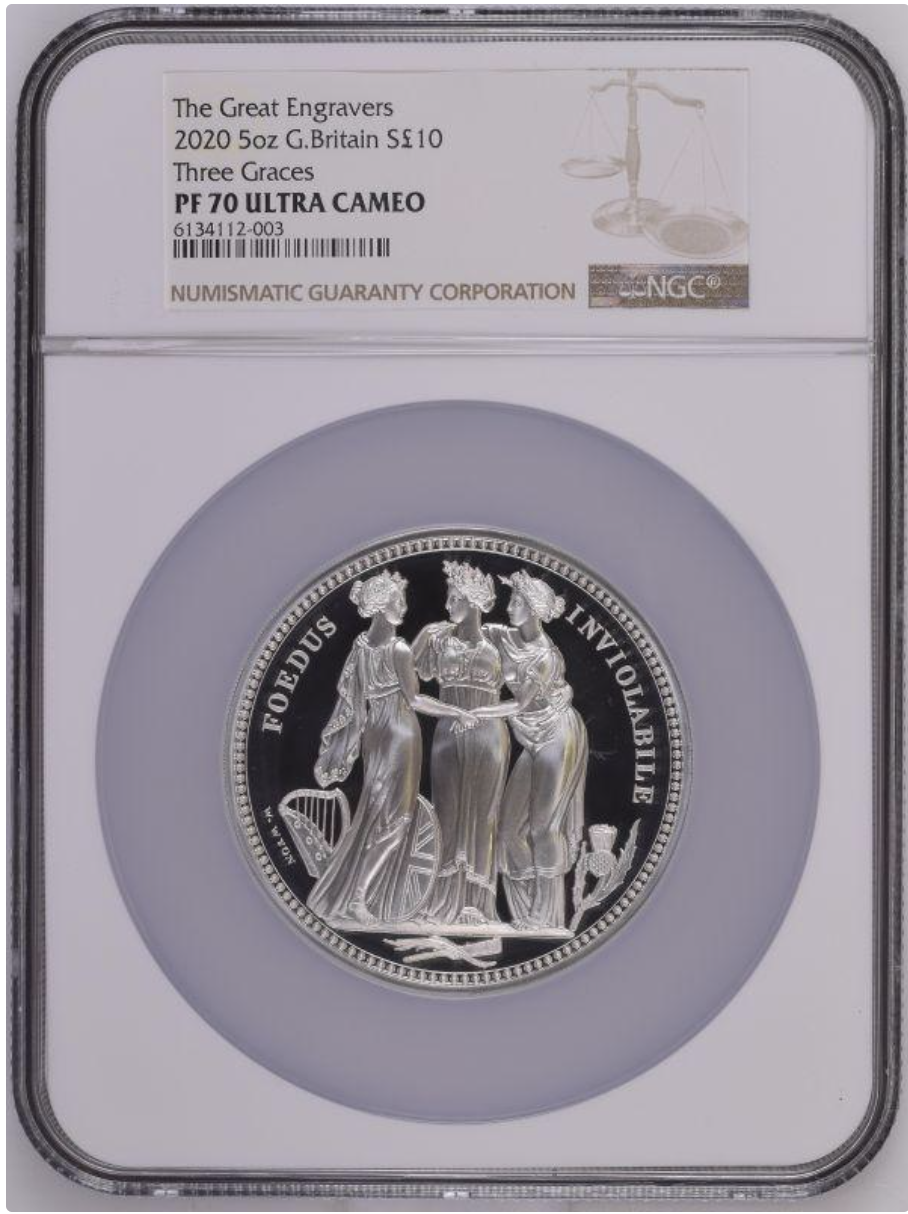 2020 Silver 10 Pounds (5 oz.) Three Graces Proof NGC PF 70 ULTRA CAMEO Box & COA