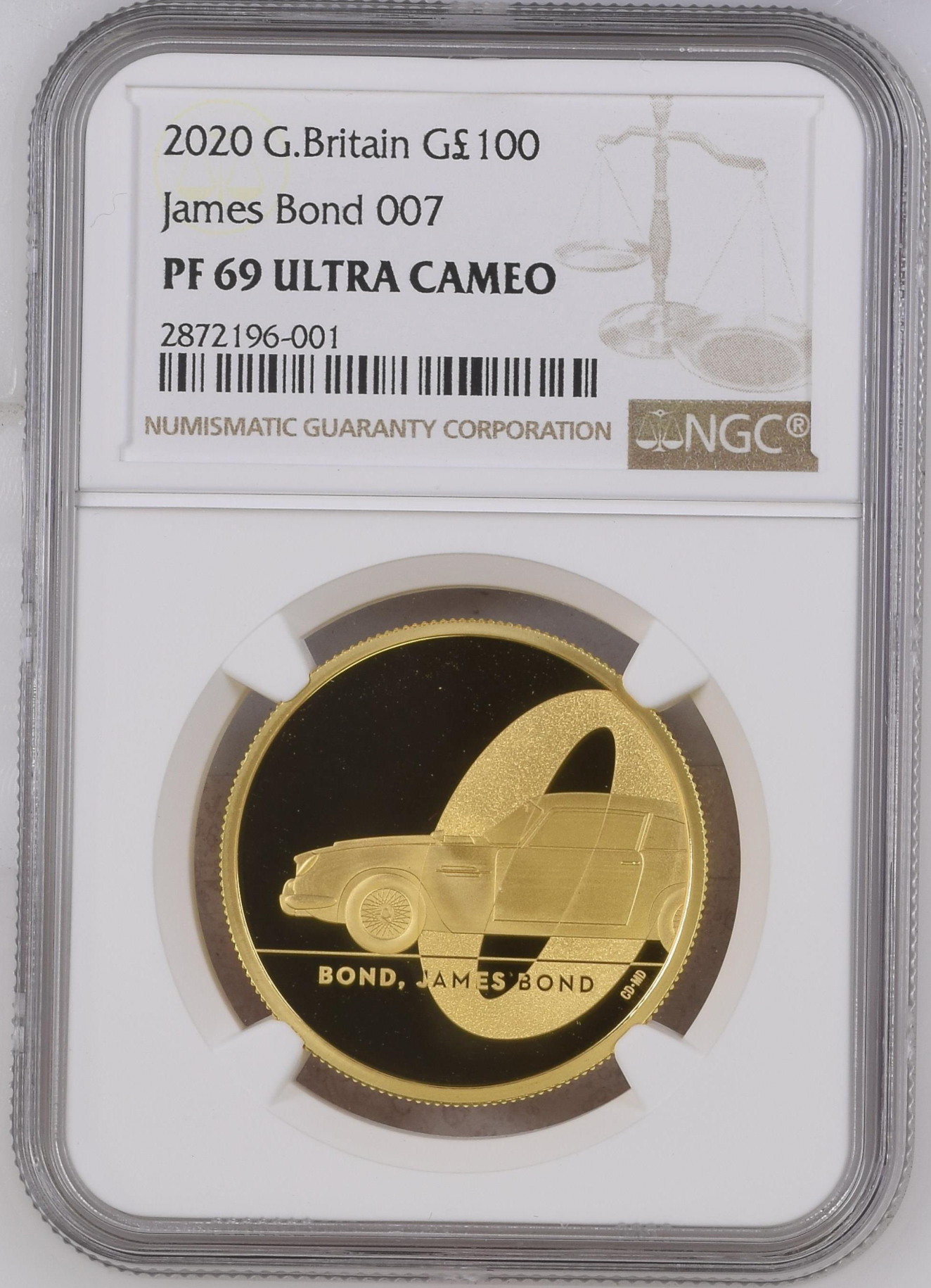 2020 GB 1 oz Gold Proof Bond, James Bond Coin #1 NGC PF69 Ultra Cameo Box & COA